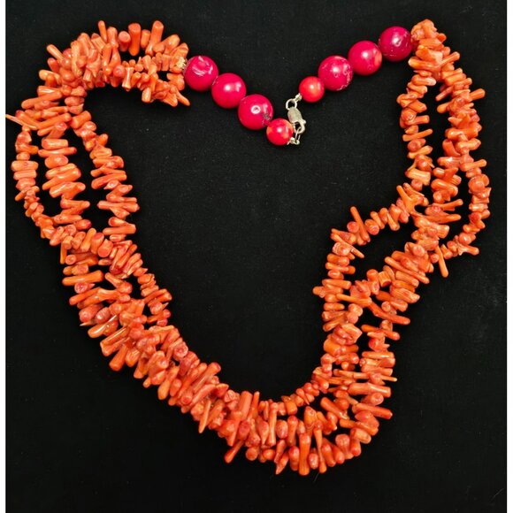 Vintage Multi-strand Branch Coral and Sterling Silver Necklace - Picture 1 of 4